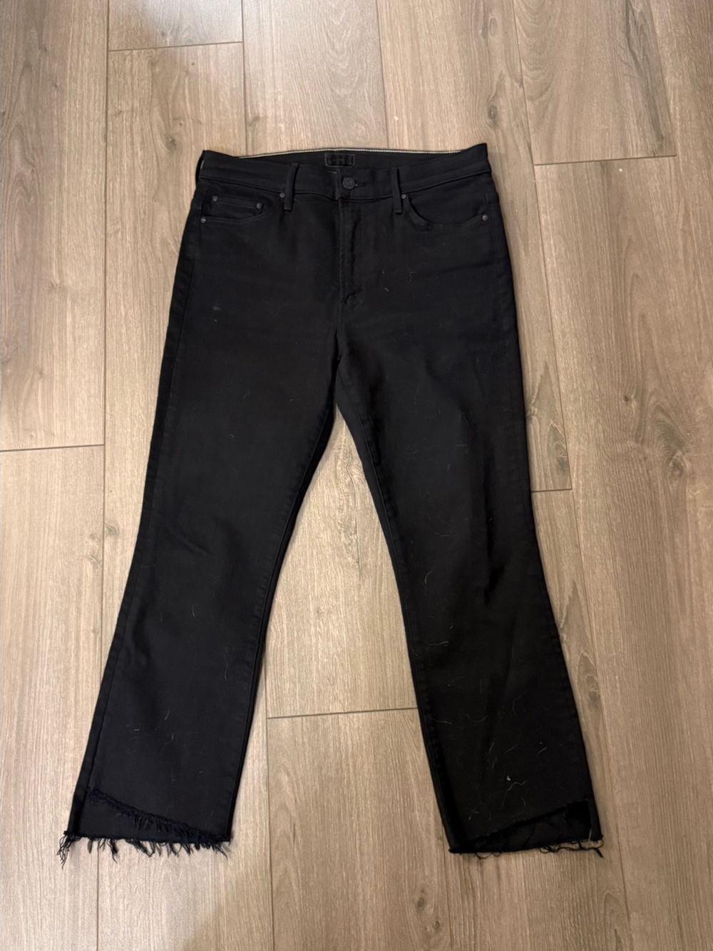 MOTHER The Hustler Ankle Black Raw-Hem Skinny Jeans